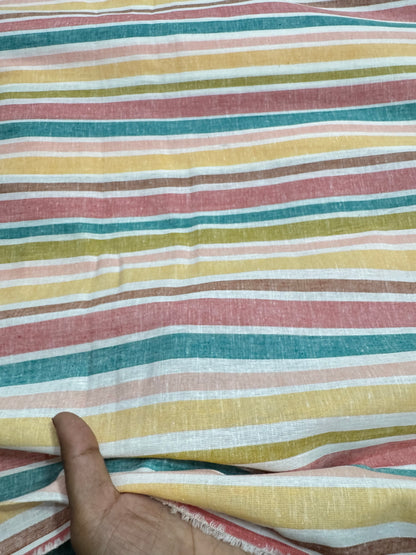 Buy Cotton Linen Washed Colours Yarn Dyed Multi Stripe Fabric