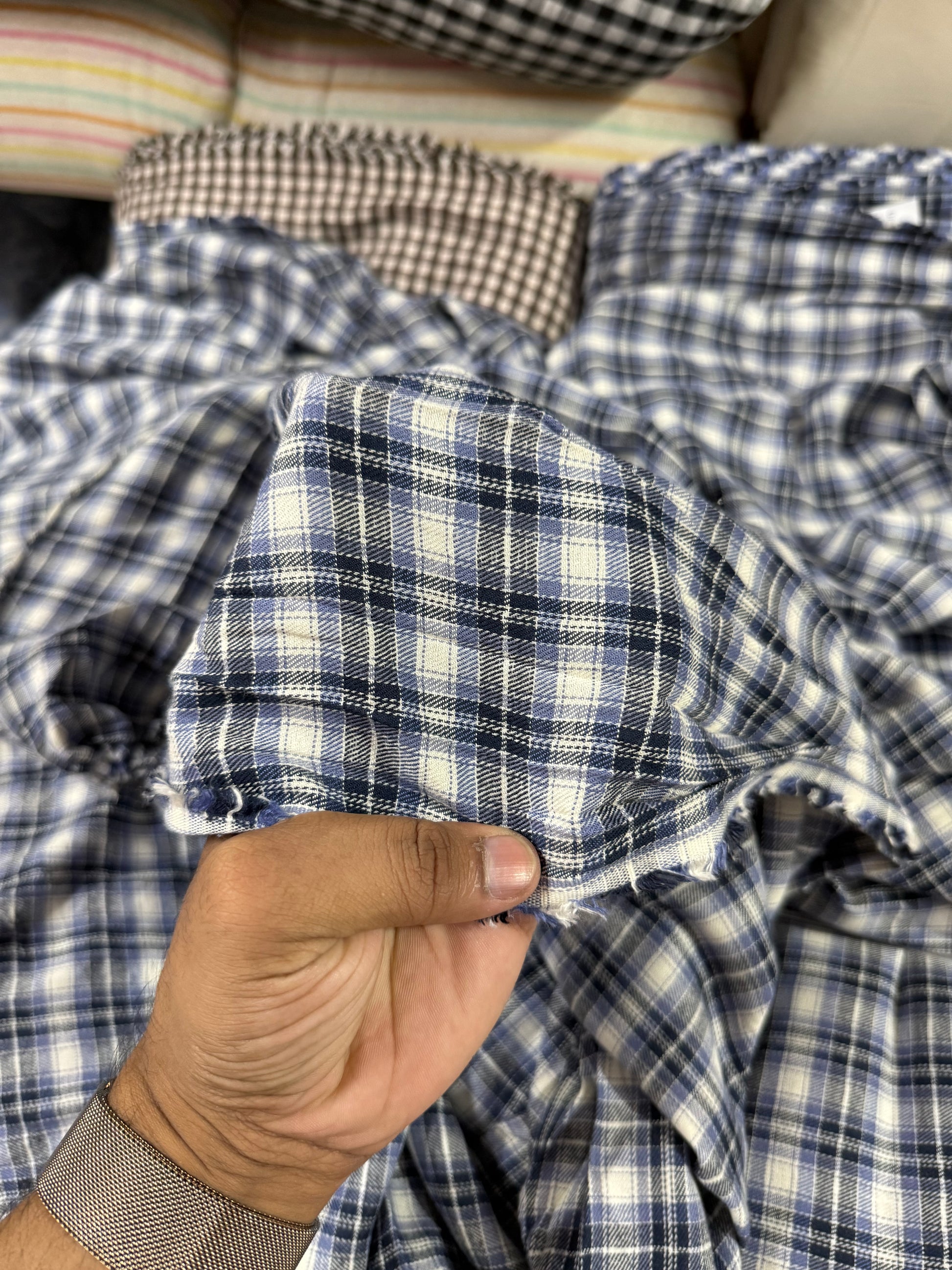Buy Rare Cotton Twill Shirting Blue Check Fabric - MAF 