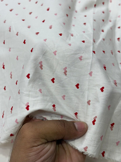 Buy Cotton Poplin White Base Tiny Dual Heart Fabric