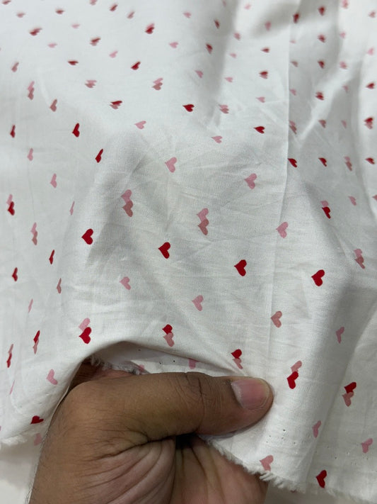Buy Cotton Poplin White Base Tiny Dual Heart Fabric