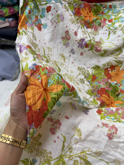 Buy Pure Linen Floral Printed Fabric