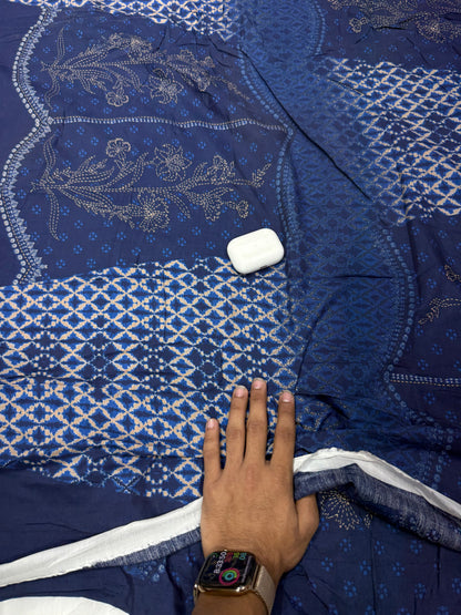 Buy Cotton Cambric Navy Diamond Trellis Floral Embroidery Print Fabric