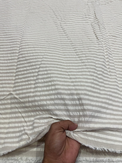 Buy Premium Cotton Seersucker Stone Grey White Stripe Fabric