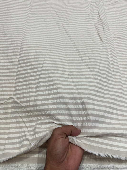 Buy Premium Cotton Seersucker Stone Grey White Stripe Fabric