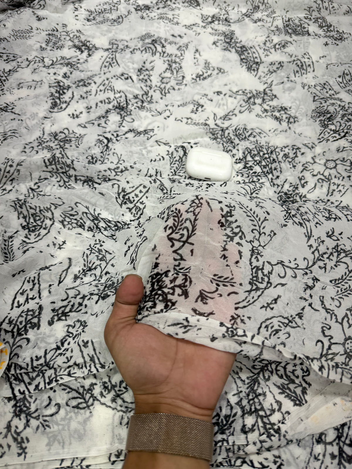 Buy Viscose Chiffon White Black Floral Vine Print Fabric