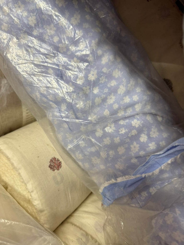 Buy Bonbon Moss Blue Base White Tiny Flower Printed Fabric