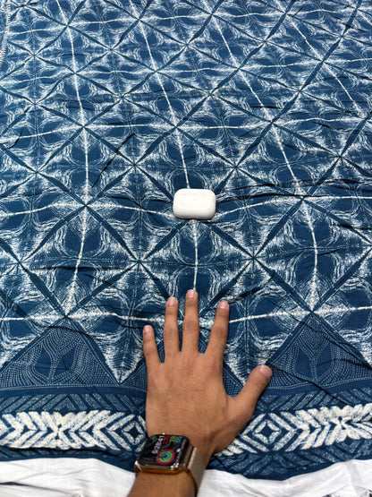 Buy Viscose Rayon Navy White Diamond Lattice Border Print Fabric
