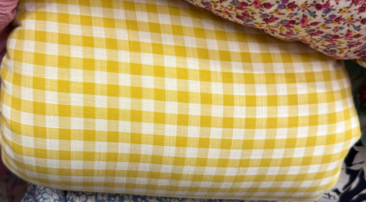 Buy Fine Linen Slub Yellow White Check Fabric