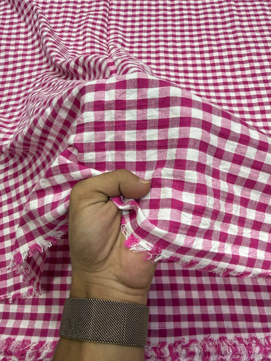 Buy Premium Seersucker Magenta Fuchsia Gingham Check Fabric