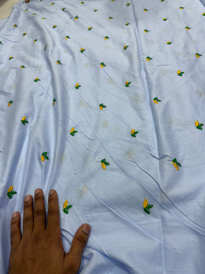 Buy Cotton Poplin Light Blue Base Lemon Embroidery
