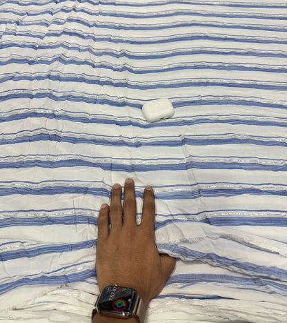 Buy Cotton Lurex White Blue Silver Stripe Fabric