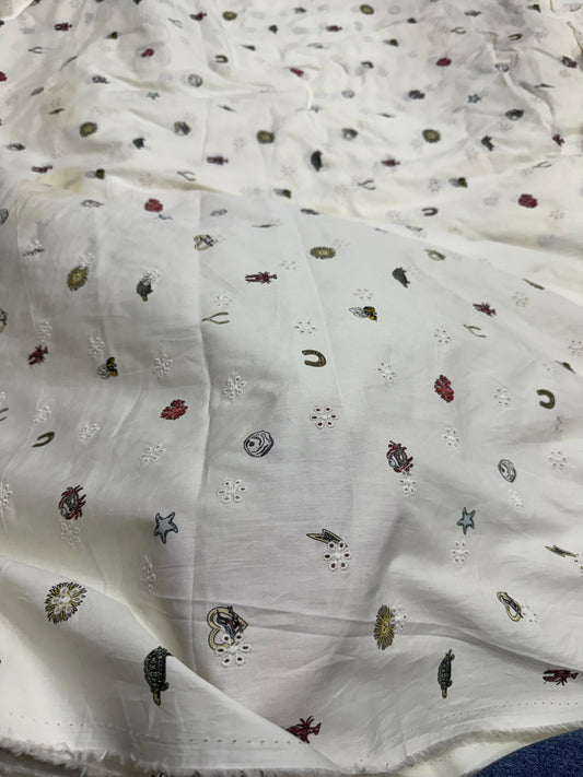 Buy Cute Patch Printed Cotton Hakoba Embroidery Fabric