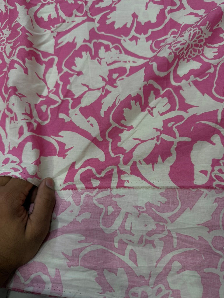 Buy Cotton Poplin Pink Base White Floral Fabric