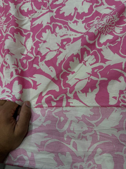Buy Cotton Poplin Pink Base White Floral Fabric