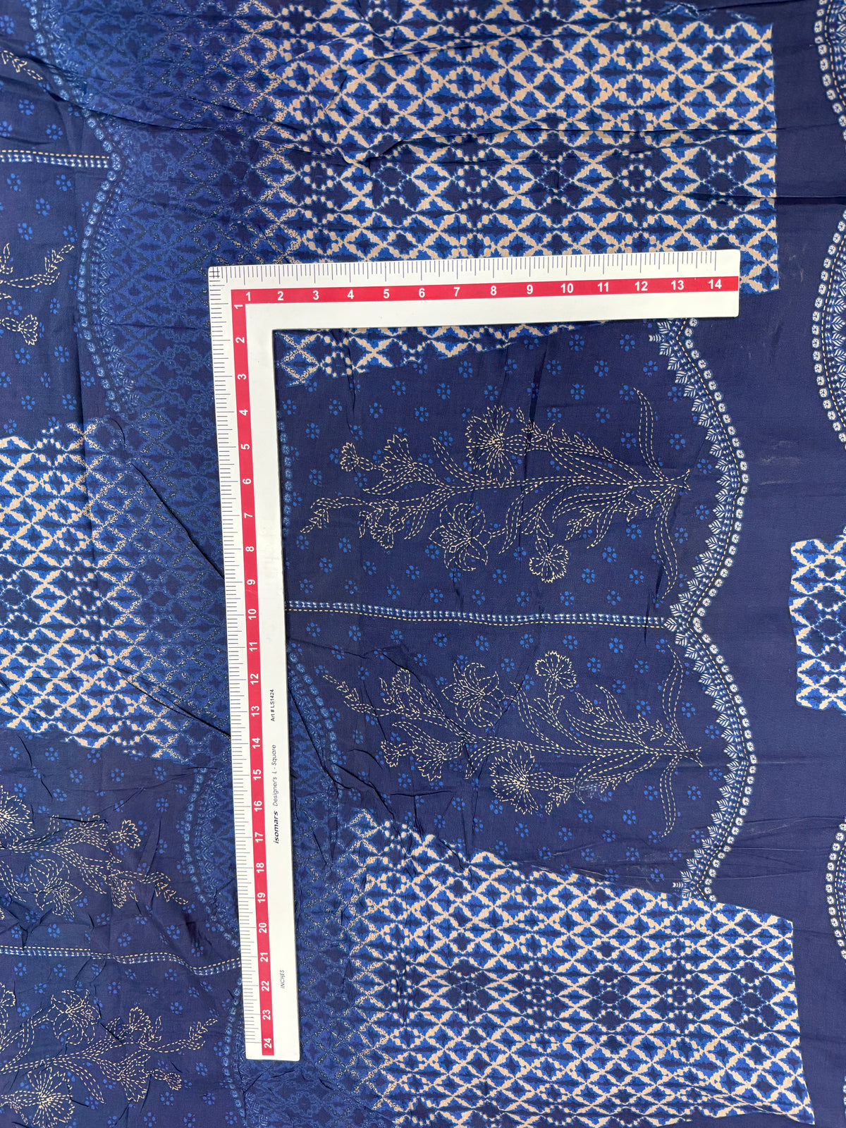 Buy Cotton Cambric Navy Diamond Trellis Floral Embroidery Print Fabric