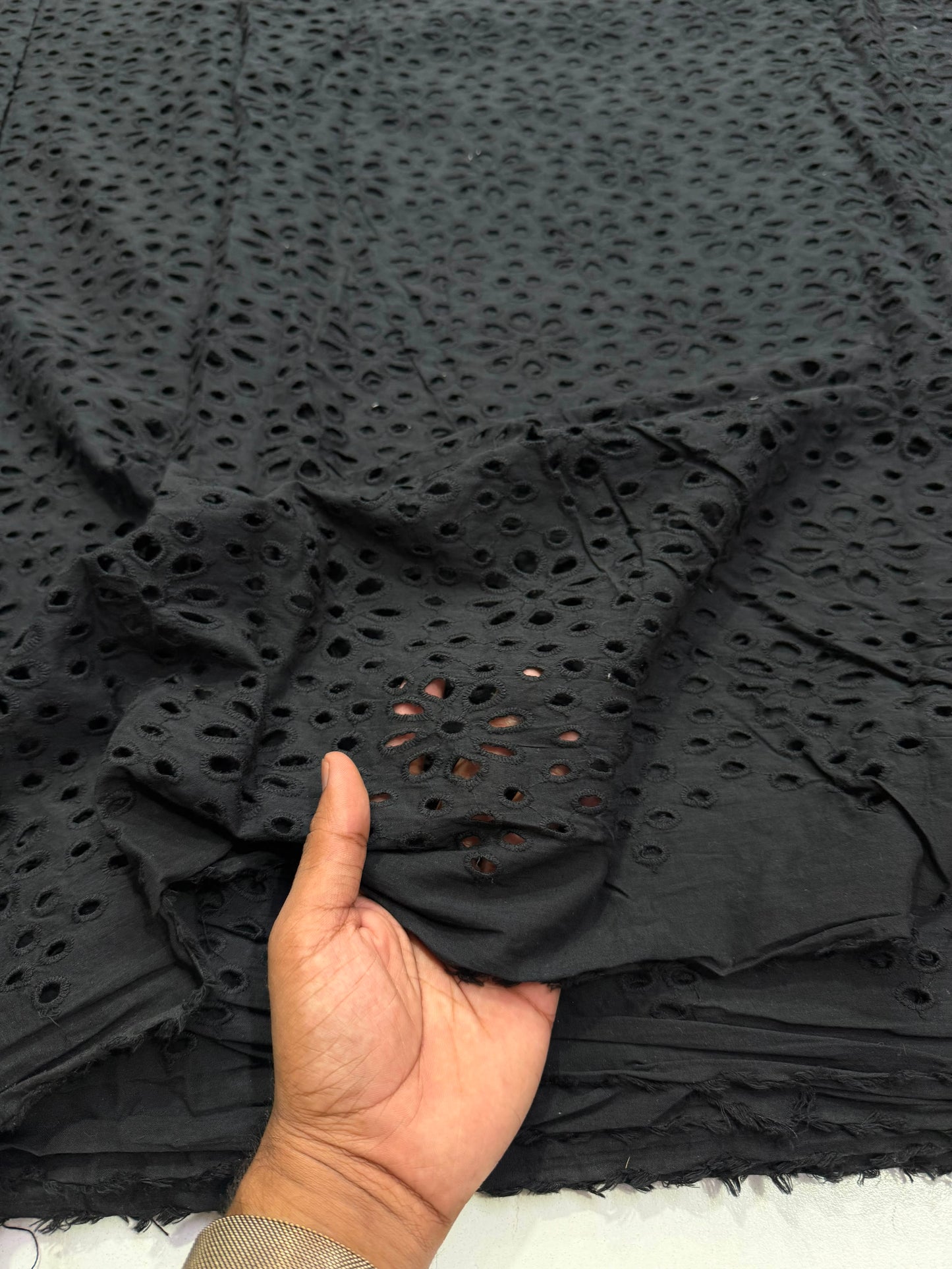 Buy Cotton Cambric Schiffli Black Floral All Over Embroidery