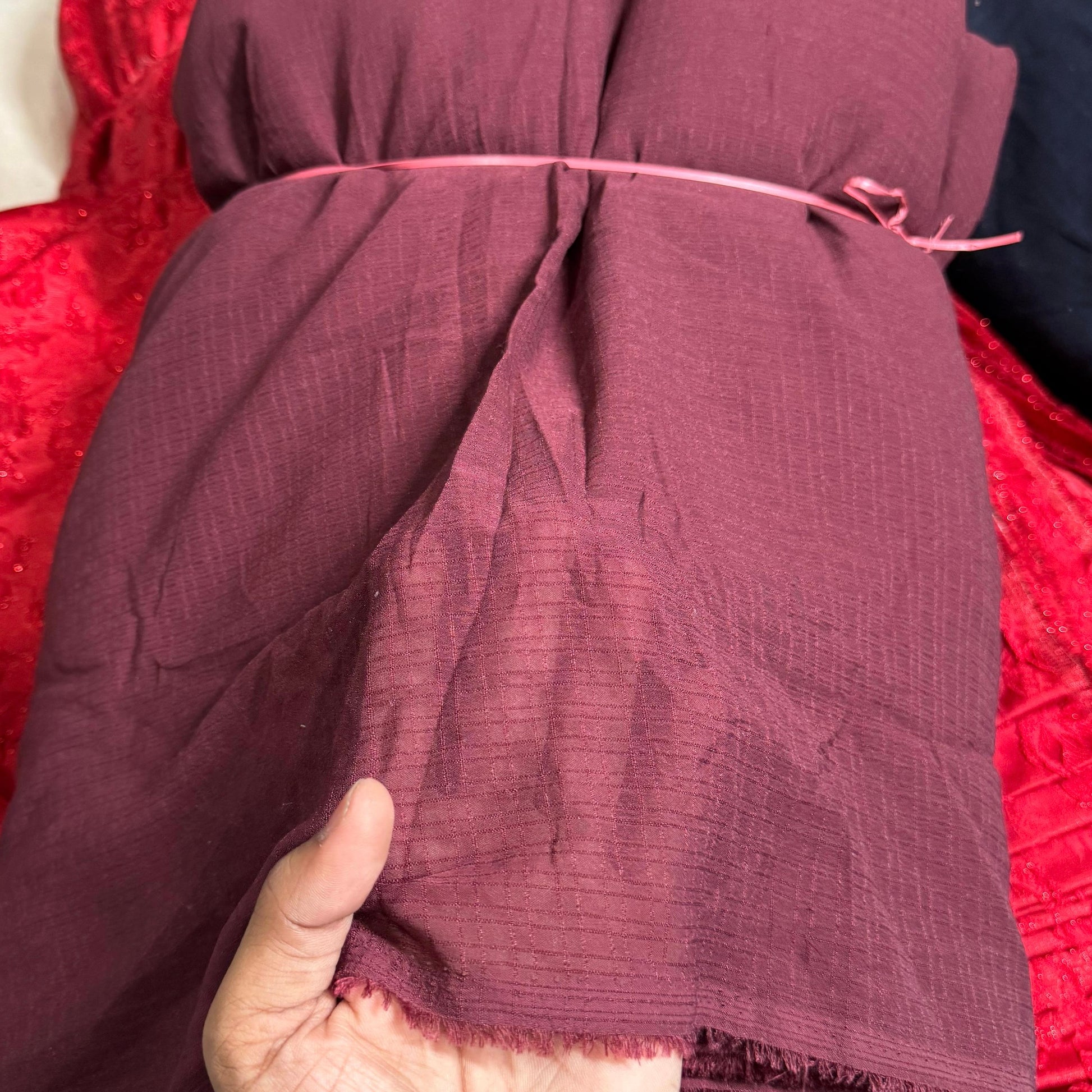 Buy Solid Wine Check Georgette Fabric - MAF 