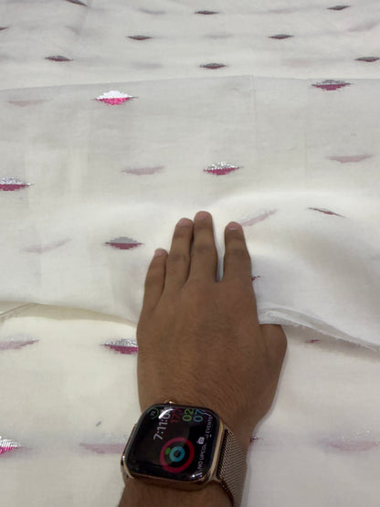 Buy Premium Cotton White Sheer Maroon Leaf Dobby Fabric