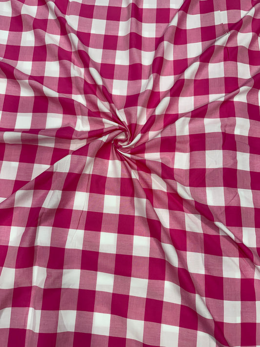 Buy Cotton Slub Dark Pink White Broad Check Fabric