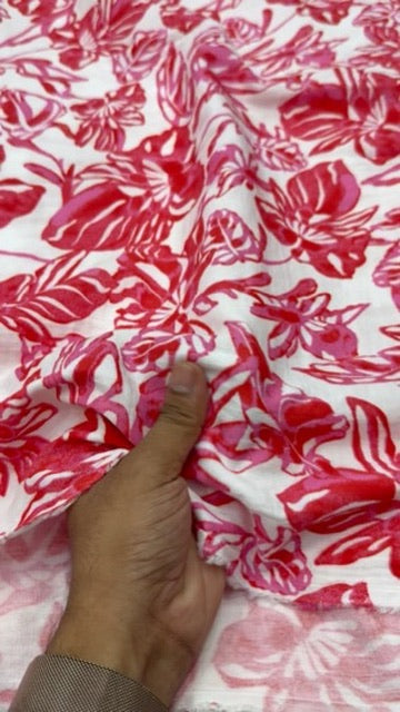 Buy Soft Cotton Double Cloth Pinkish Tropical Printed Fabric