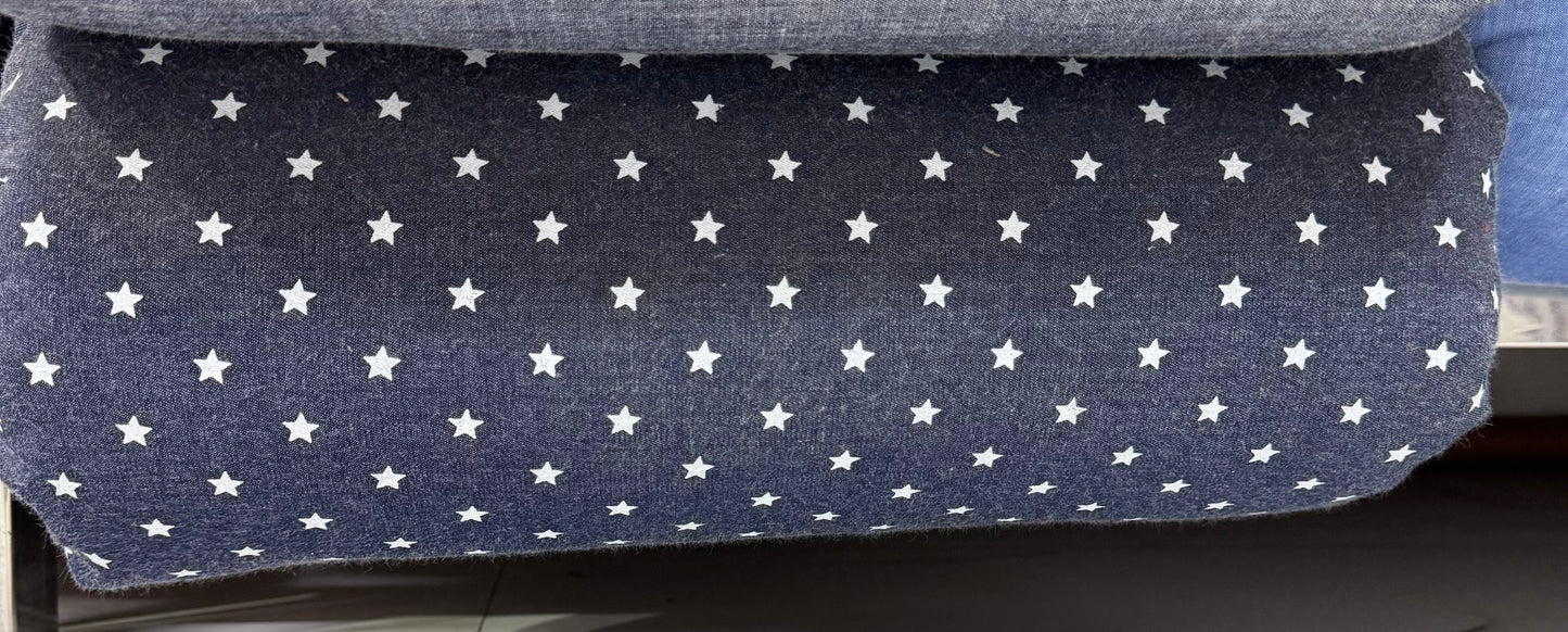 Buy Washed Blue Denim White Star Printed Fabric