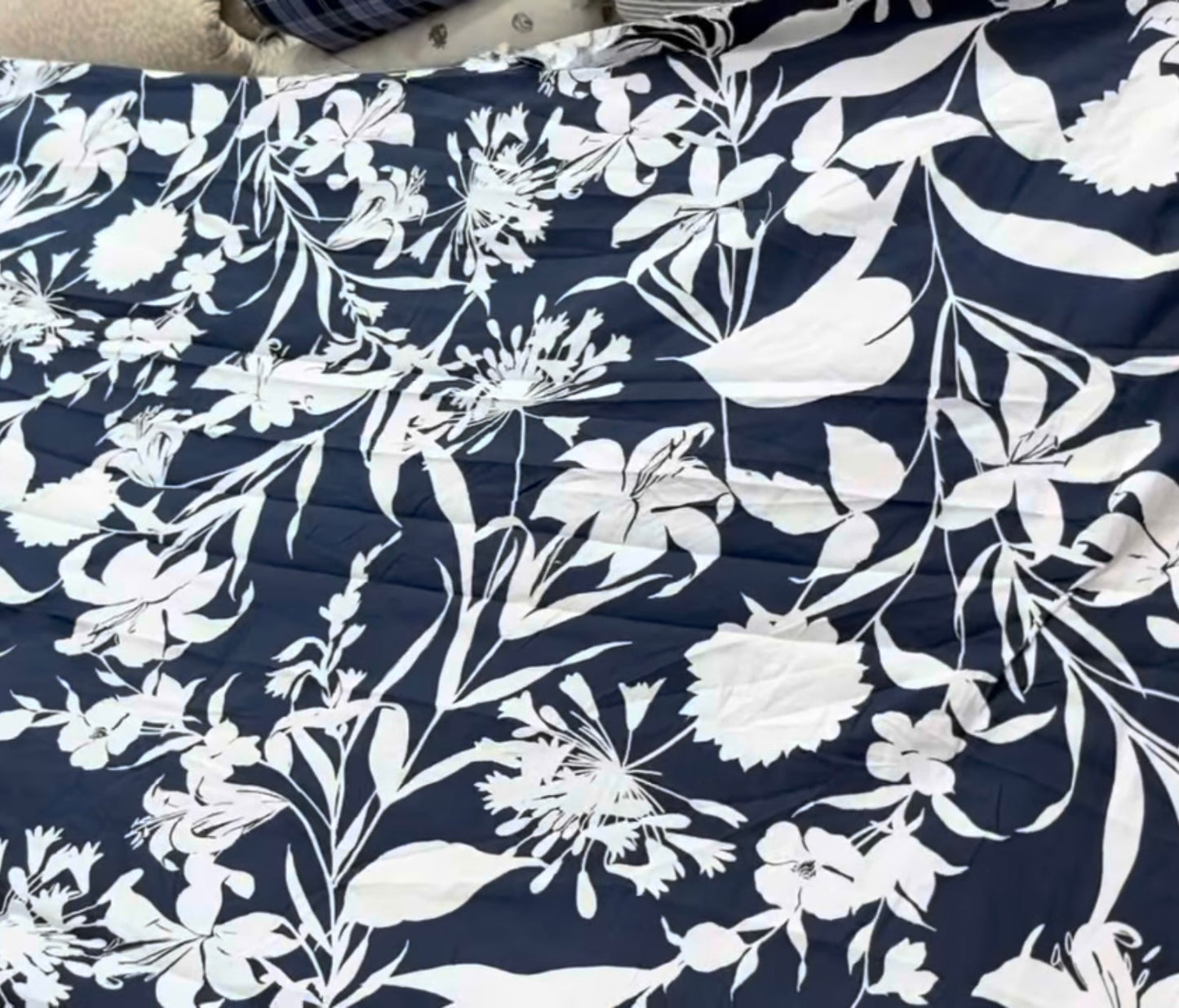 Buy 50s Poplin Blue Base White Bold Floral Printed Fabric