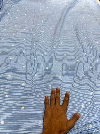 Buy Premium Cotton Yarn-Dyed Blue Self Stripe Scattered Star Embroidery Fabric