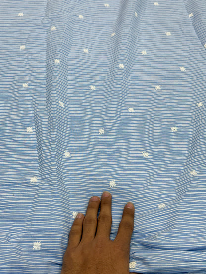 Buy Premium Cotton Yarn-Dyed Blue Self Stripe Scattered Star Embroidery Fabric