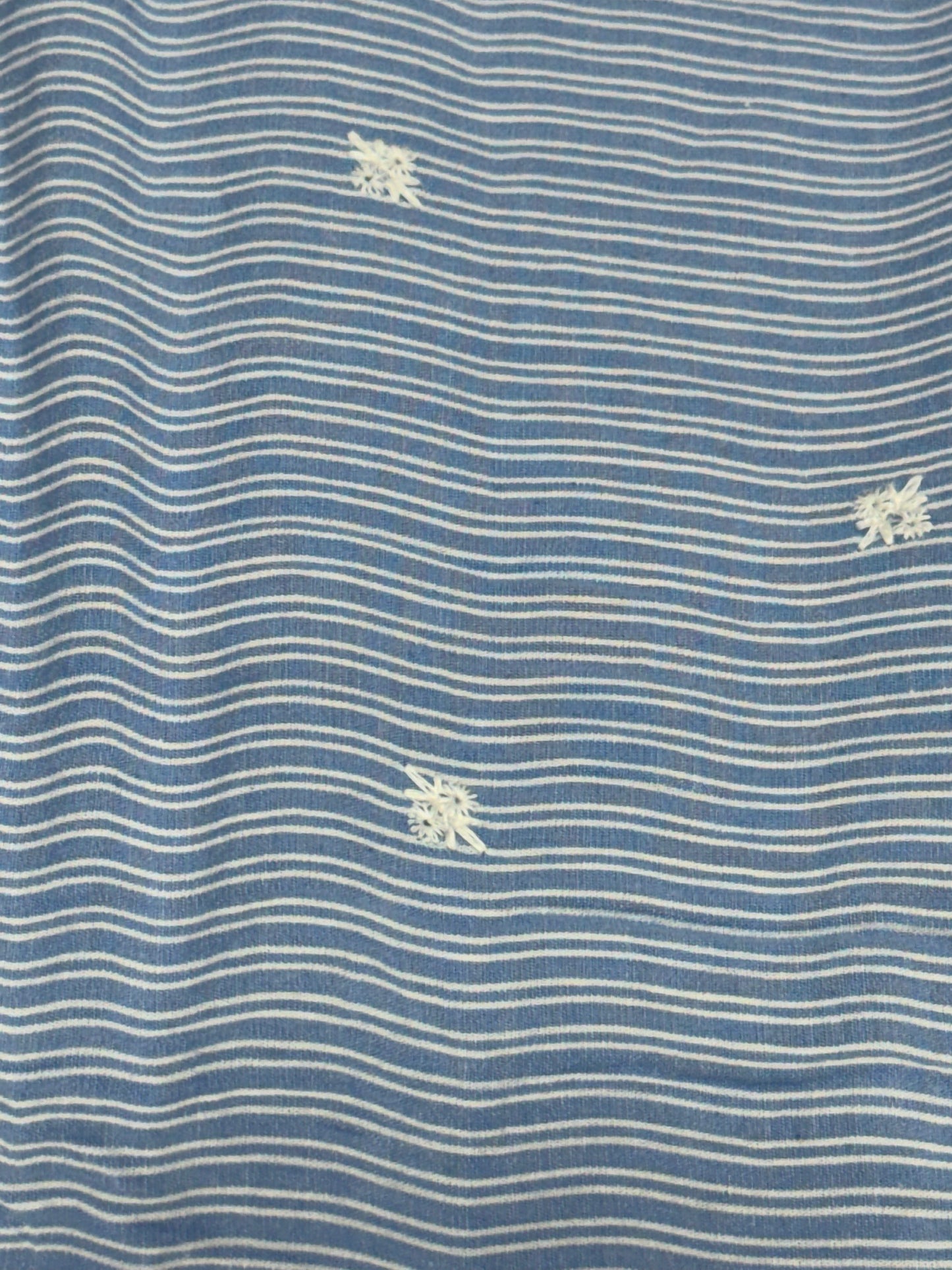 Buy Premium Cotton Yarn-Dyed Blue Self Stripe Scattered Star Embroidery Fabric