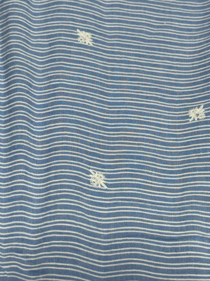 Buy Premium Cotton Yarn-Dyed Blue Self Stripe Scattered Star Embroidery Fabric