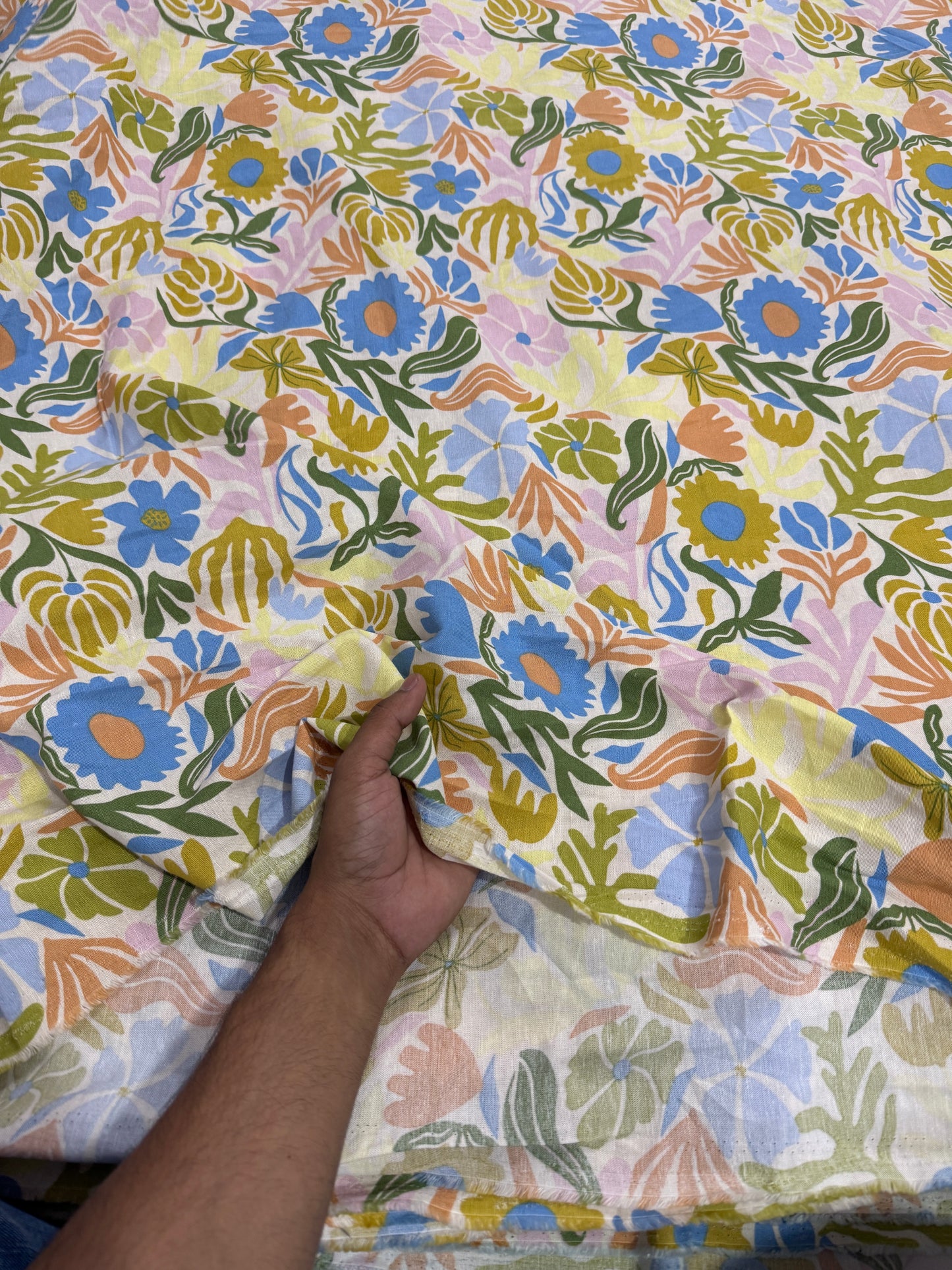 Buy Cotton Linen Pastel Floral Printed Fabric - MAF 