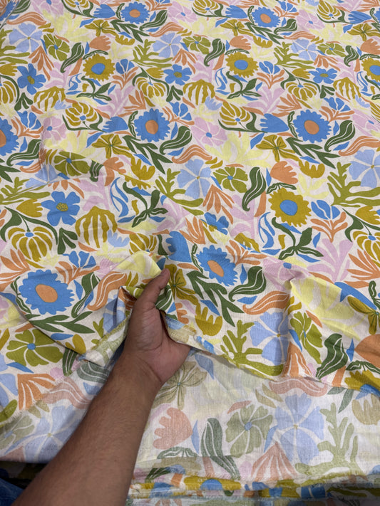 Buy Cotton Linen Pastel Floral Printed Fabric - MAF 