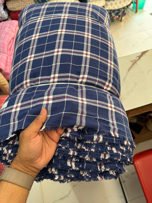 Buy Cotton Twill Blue Beige Check Fabric - MAF 