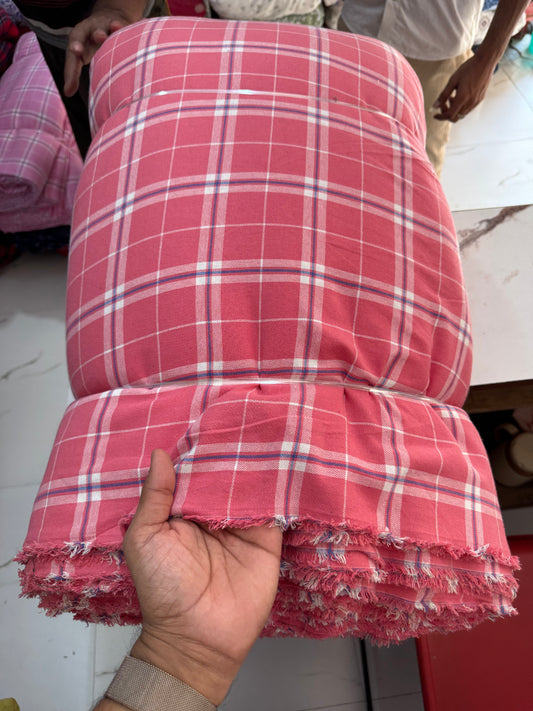 Buy Cotton Twill Blush Pink & White Check Fabric - MAF 