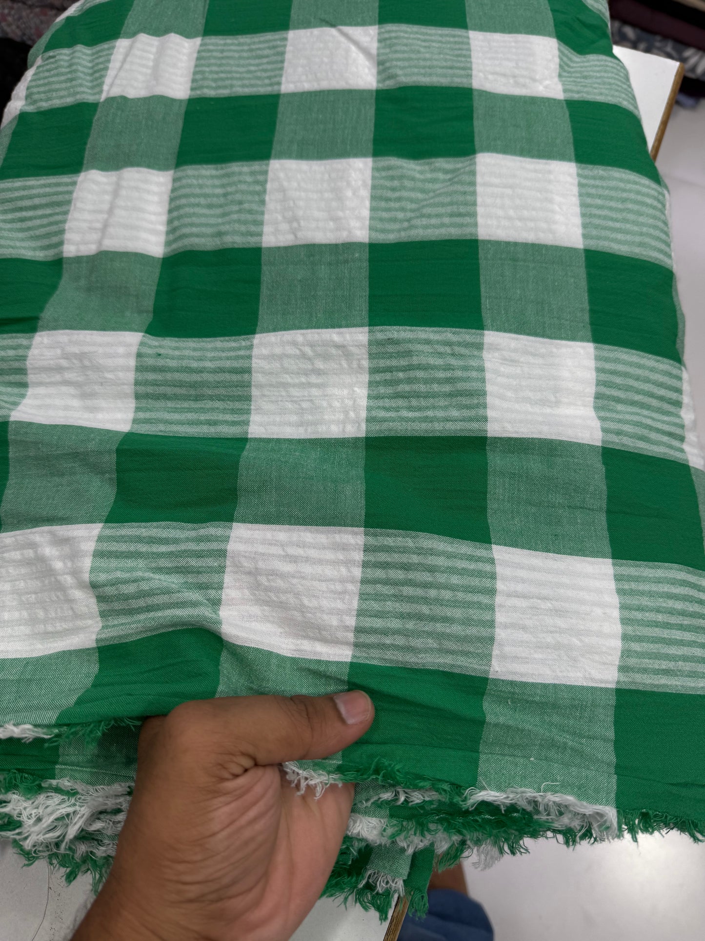 Buy Seersucker Green White Checks Fabric