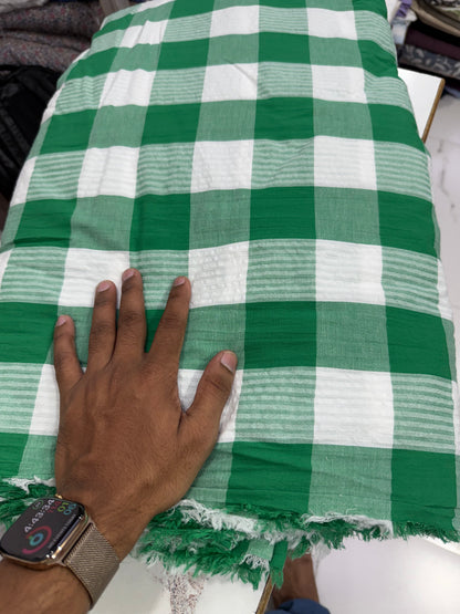 Buy Seersucker Green White Checks Fabric