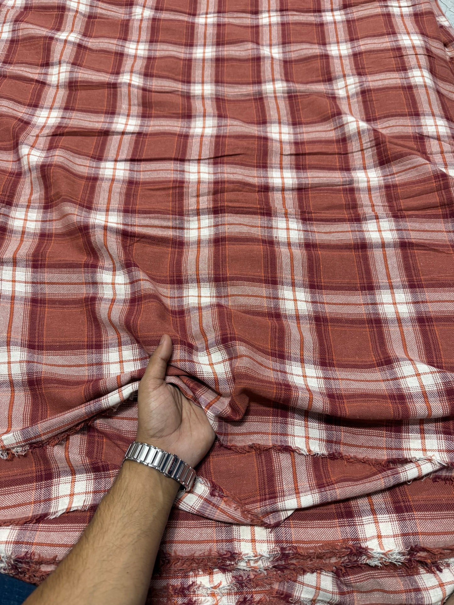 Buy Rare Cotton Twill Brown Check Fabric - MAF 