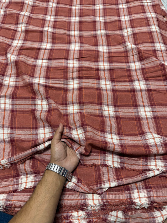 Buy Rare Cotton Twill Brown Check Fabric - MAF 