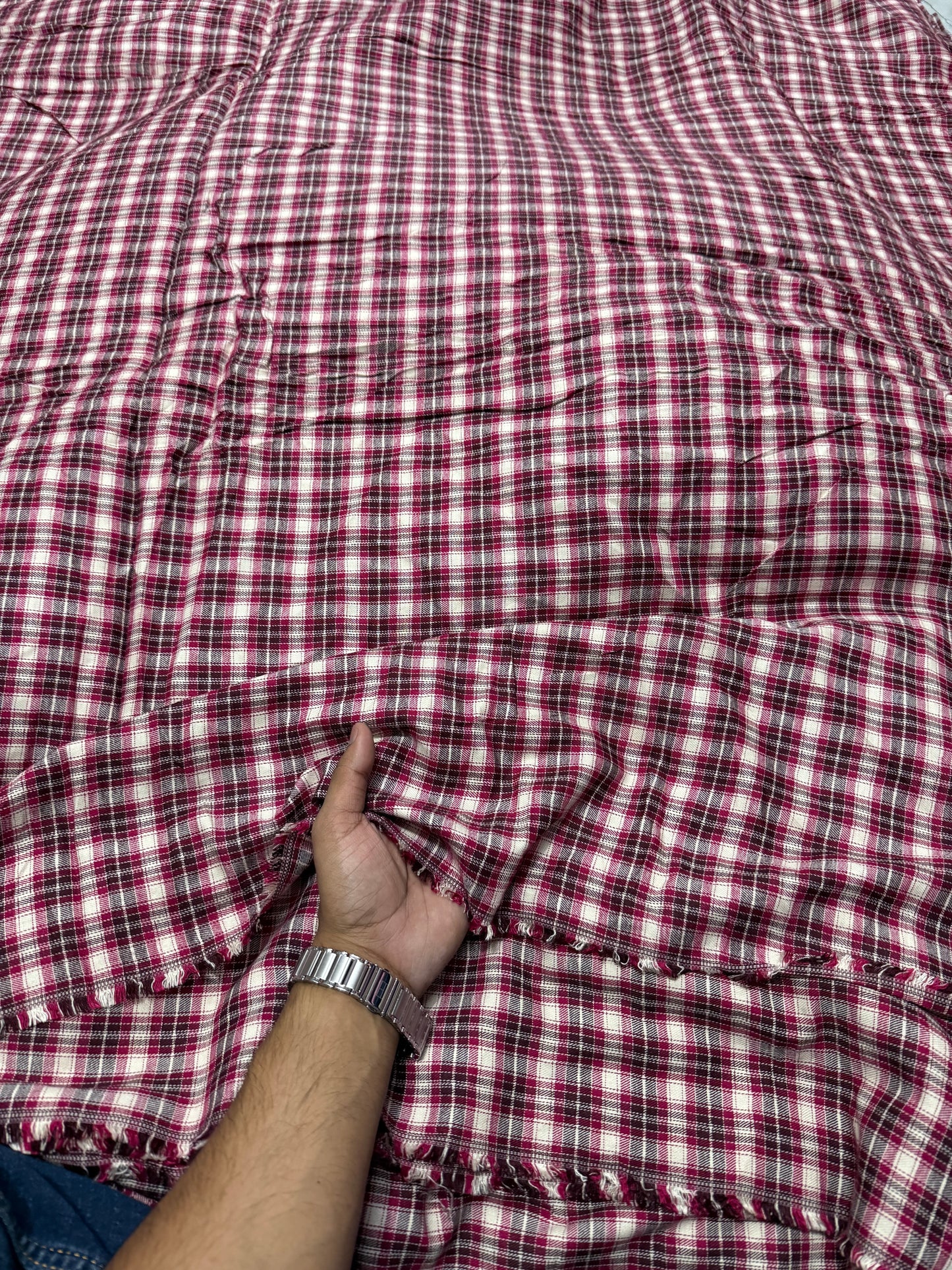 Buy Rare Cotton Twill Maroon Vintage Check Fabric - MAF 