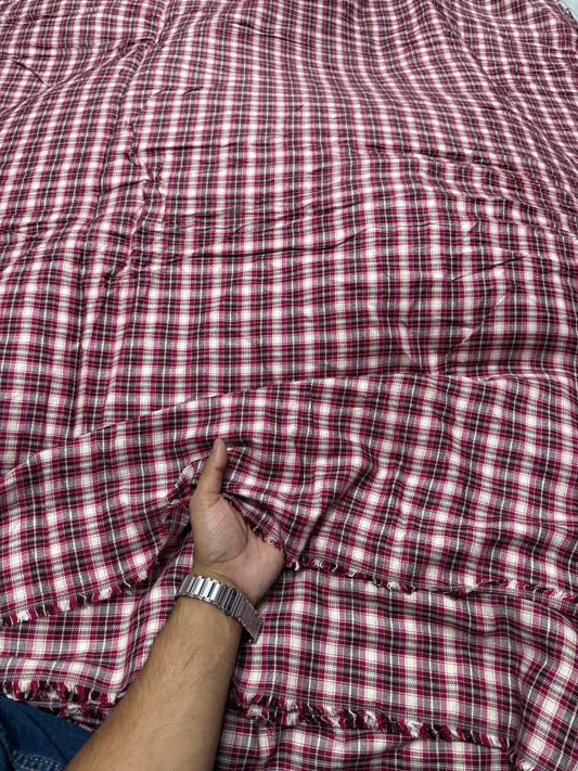 Buy Rare Cotton Twill Maroon Vintage Check Fabric - MAF 