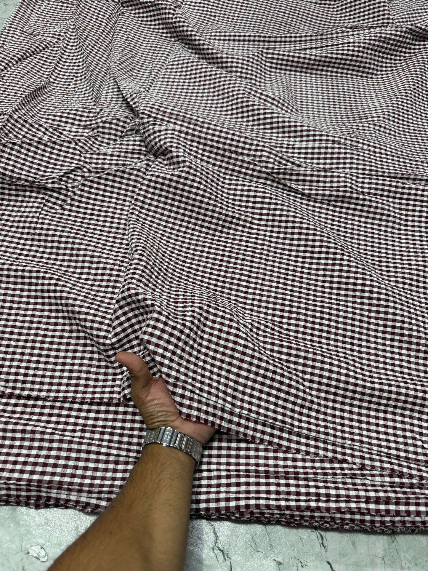 Summer Dark Maroon Gingham – Premium Seersucker Fabric - MAF 