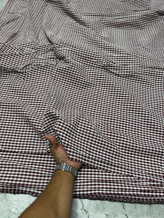 Summer Dark Maroon Gingham – Premium Seersucker Fabric - MAF 