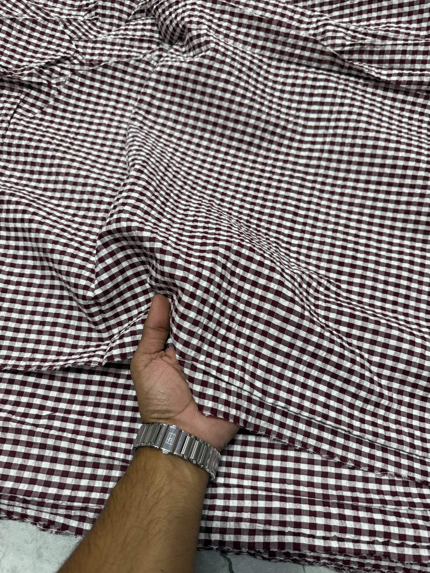 Summer Dark Maroon Gingham – Premium Seersucker Fabric - MAF 