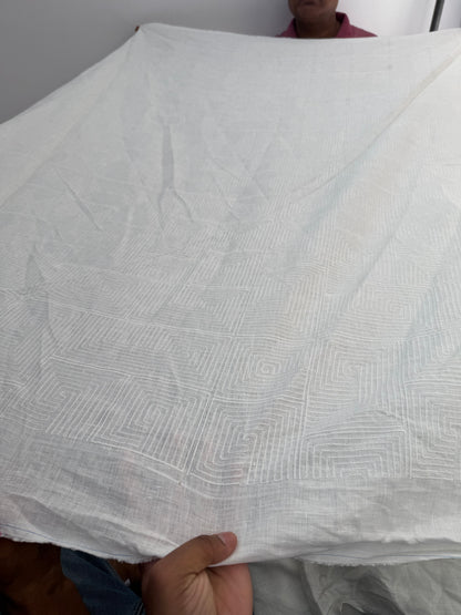 Buy pure linen white hand work embroidery fabric for kurta