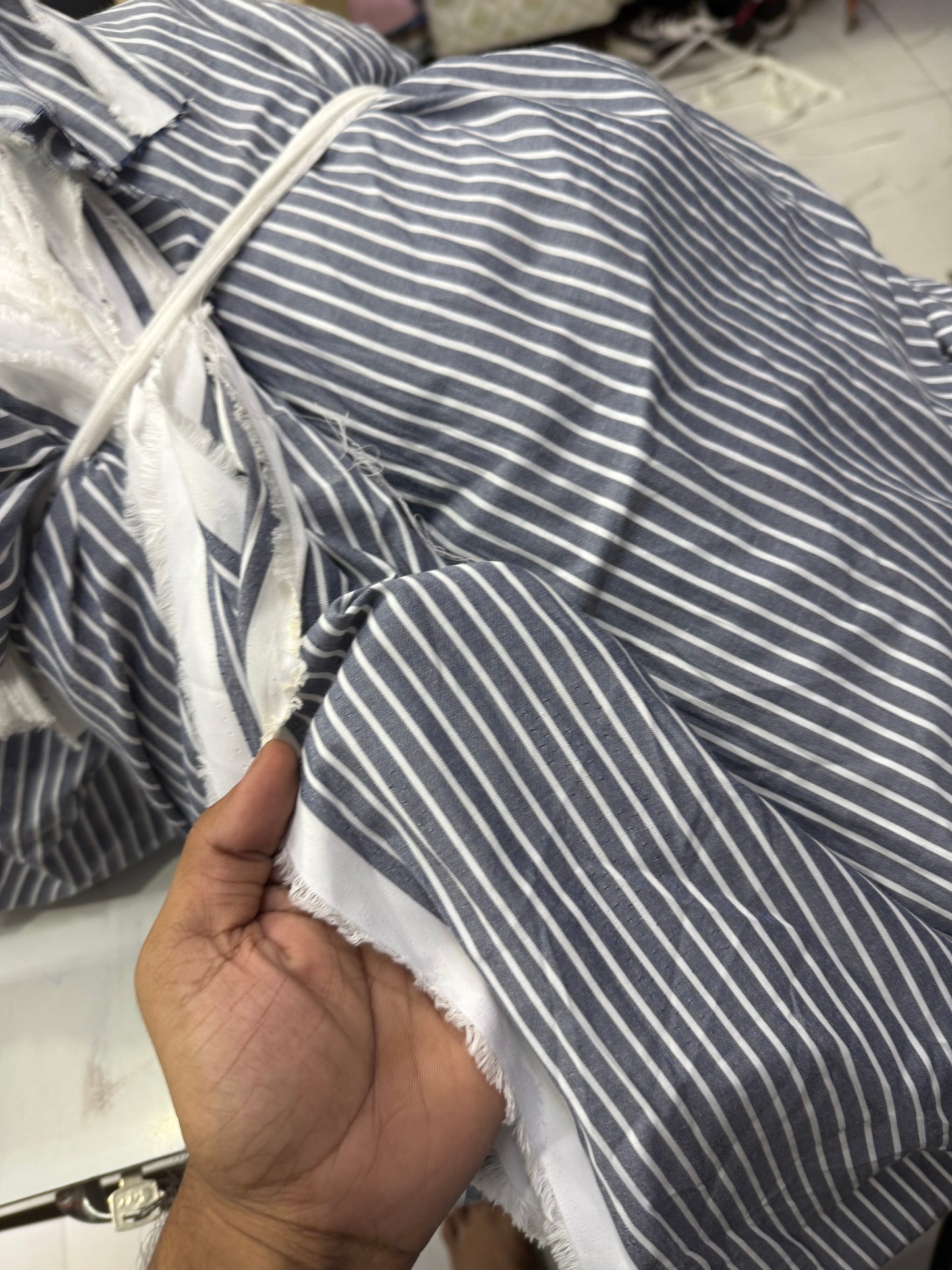 Buy Cotton Yarn Dyed Grey and White Colour Stripe Fabric