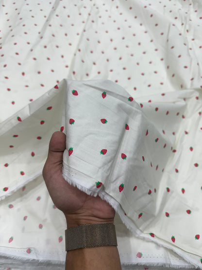 Buy Premium Ivory Poplin Strawberry Print Fabric