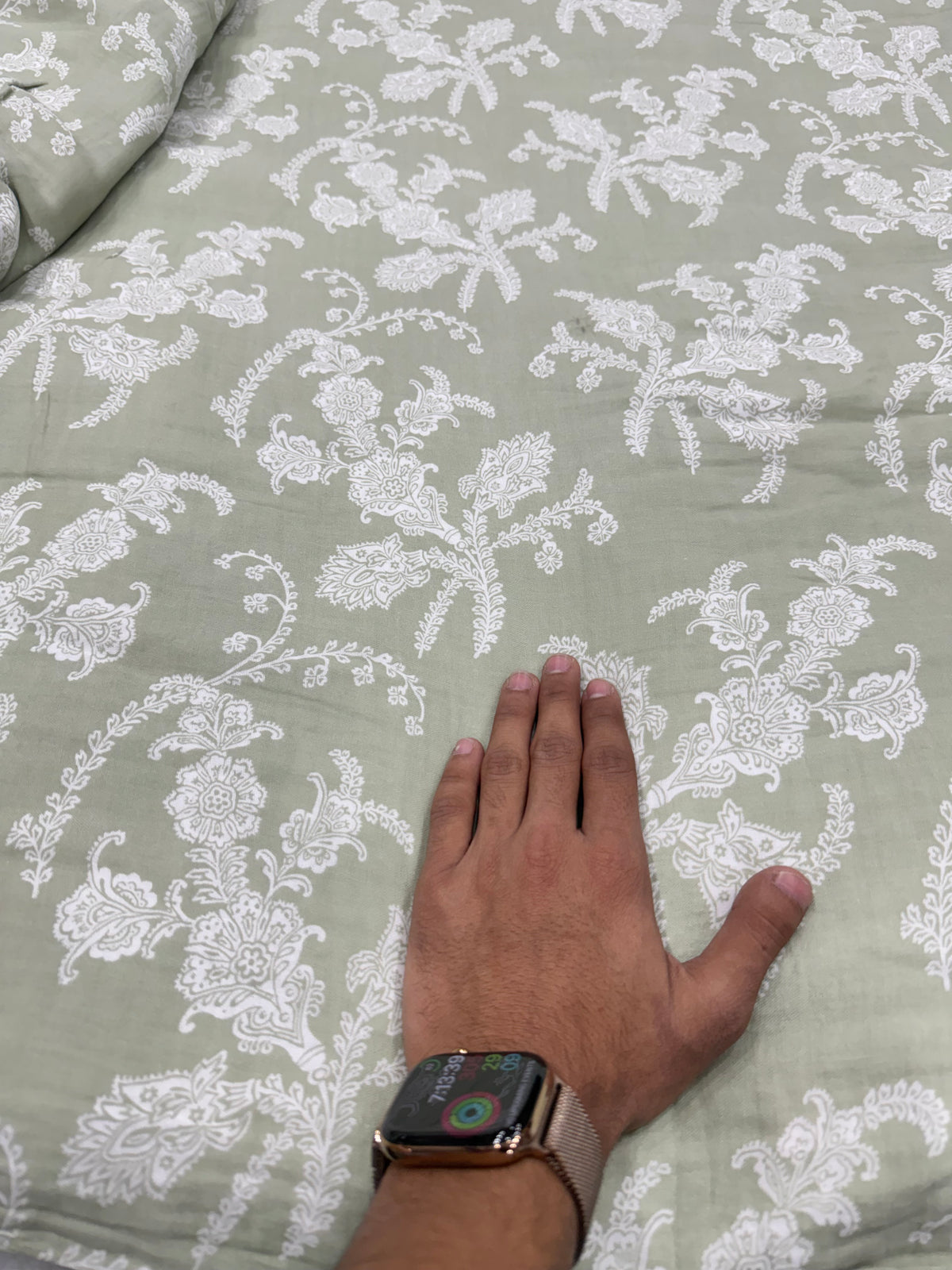 Buy Premium Sage Green Cotton Double Cloth Floral Print Fabric
