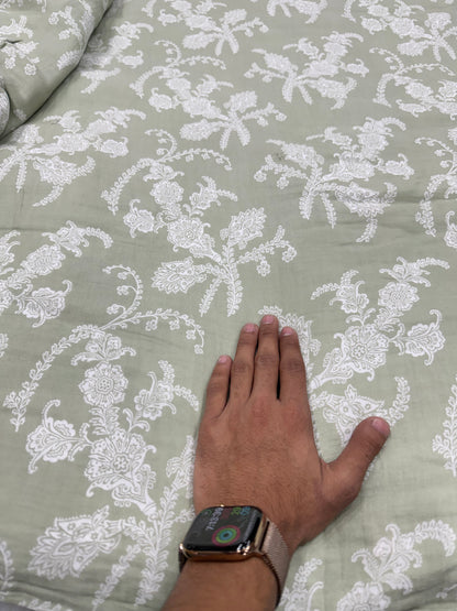 Buy Premium Sage Green Cotton Double Cloth Floral Print Fabric