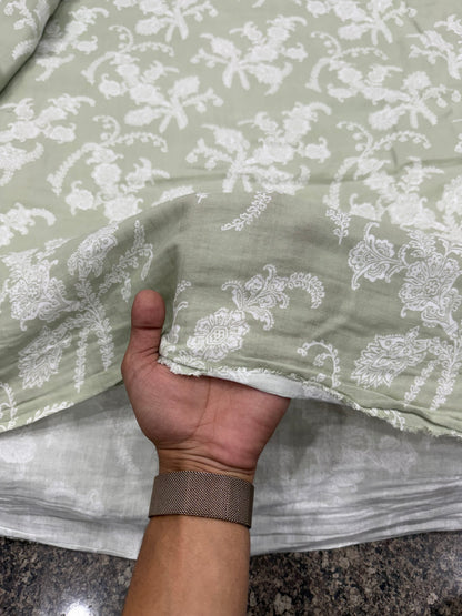 Buy Premium Sage Green Cotton Double Cloth Floral Print Fabric