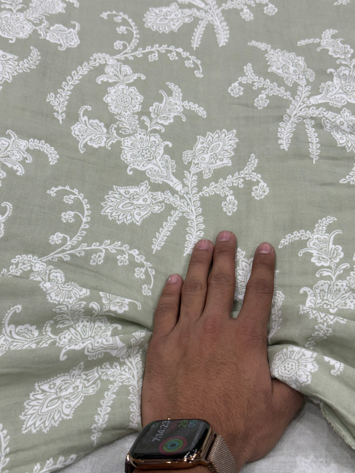 Buy Premium Sage Green Cotton Double Cloth Floral Print Fabric